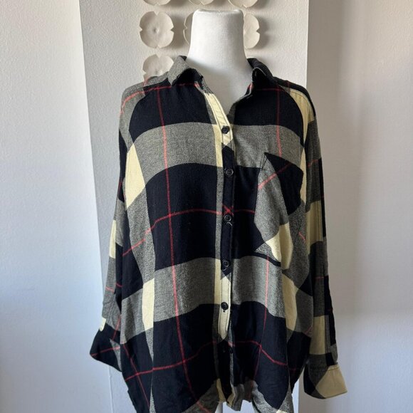 Anthropologie Oversized Plaid Cotton Flannel Shirt | Size L | $129 Original - Picture 2 of 5